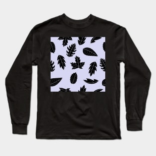 Leaves Pattern - Grey and Black on Blue Long Sleeve T-Shirt